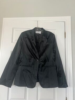 ALFRED SUNG Black Satin Blazer - Single-Button